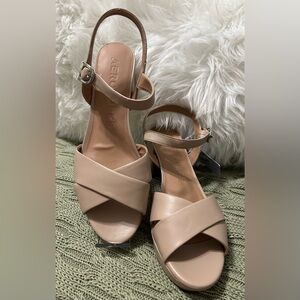 AEROSOLES Blush Tan Crisscross Ankle-Strap Sandals